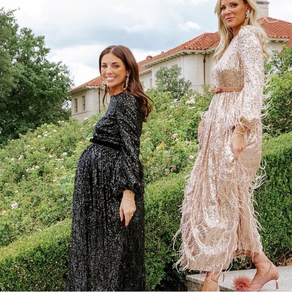 NWOT Antonio Melani x Nicola Bathie Sequin Crew Neck Long Sleeve Feather Dress - Picture 6 of 11